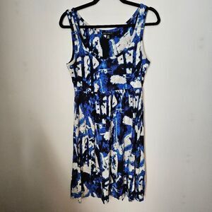Willi Smith Dress Tank Mini Blue Pattern Business Casual Cocktail Neutral Trendy